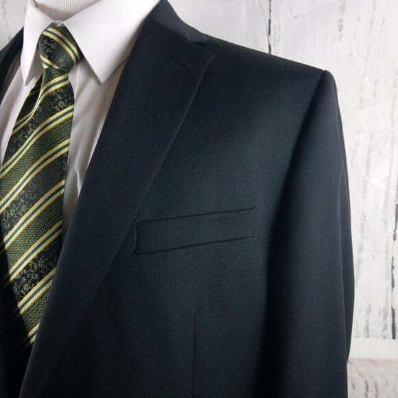 Chaps 46L Wool Blend 2 Metal Button Black Suit Blazer Sport Coat - Picture 3 of 10
